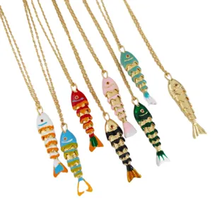 Collares con colgantes de peces articulados de esmalte colorido y acero inoxidable