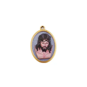 Oval stainless steel Jesus pendant with 3D printed religious icon for rosary jewelry