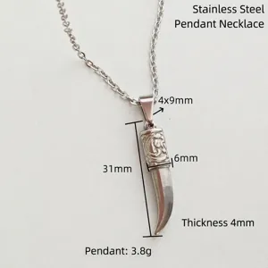 Detailed measurements of a retro punk stainless steel fang pendant necklace.