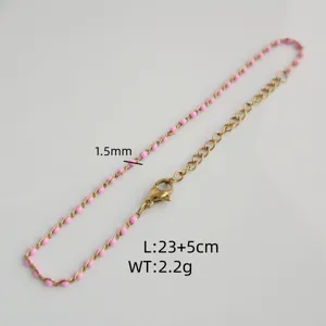Close-up of pink enamel anklet with 1.5mm width and adjustable length details