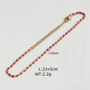 Detailed view of pink enamel bead anklet showing 1.5mm width and 23+5cm adjustable length
