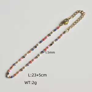 Close-up of bohemian stainless steel anklet featuring 1.5mm colorful enamel beads