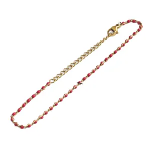 Bohemian stainless steel anklet with vibrant pink enamel beads in gold finish.