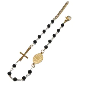 Minimalistisches Edelstahl-Perlenarmband mit goldenem Kreuz und religiöser Medaille