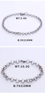 Comparison of two stainless steel Rolo chain bracelets in 5mm and 7mm widths