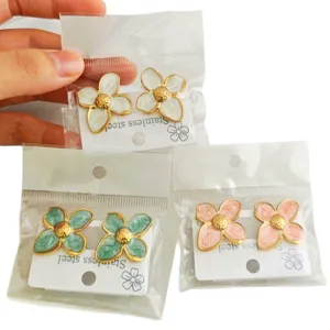 Elegant stainless steel flower stud earrings with colorful enamel dripping glaze.