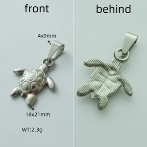 High-quality stainless steel sea turtle pendant detail with dimensions and weight data