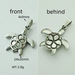 Detailed view of stainless steel sea turtle pendant with dimensions and weight
