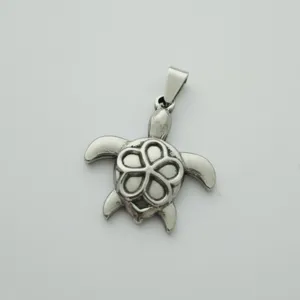 Elegant polished stainless steel sea turtle pendant with floral shell engraving for necklace