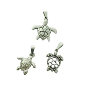 Set of three stainless steel turtle sea turtle ocean themed necklace jewelry pendants