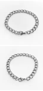 Close-up of a 7mm stainless steel Cuban link chain with a lobster clasp closure.