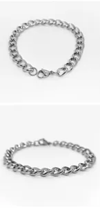 Close-up of 7mm stainless steel silver Cuban link chain bracelet with lobster clasp