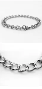 Macro detail shot of 7mm stainless steel Cuban link chain necklace and bracelet