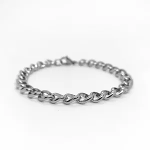 7mm stainless steel Cuban link bracelet for men and women with high-polish silver finish