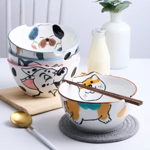 Cute Japanese cartoon dog ceramic ramen soup bowls for creative home kitchen and dining