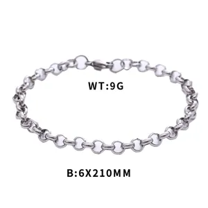 Minimalist stainless steel round link chain bracelet 6mm wide and 210mm long