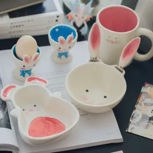 Linda Bowl de Cerámica Japonesa Vajilla de Porcelana Creativa Dibujos Animados Conejo Col Pato Bowl de Postre para Cocina Hogar