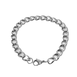 7mm polished stainless steel Cuban link bracelet for men and women on white background