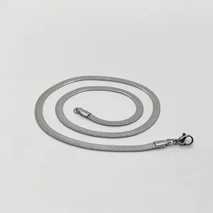 Minimalist stainless steel flat herringbone snake chain necklace with lobster clasp