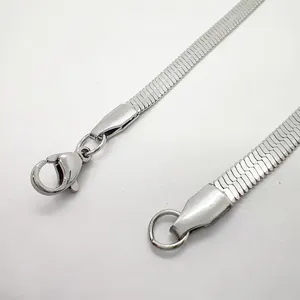 High-quality silver stainless steel flat snake bone chain necklace with lobster clasp