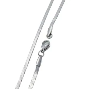 Silver stainless steel flat herringbone snake chain necklace with lobster clasp for unisex