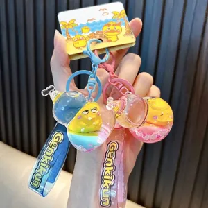 Llavero de Dibujos Animados de Patito Amarillo Arena Movediza Líquida Forma de Calabaza Colgante de Bolsa Regalo