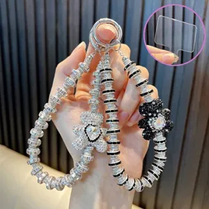 Cartoon Rhinestone Bear Phone Chain Beaded Heart Charm Keychain Bag Pendant For Women Exquisite Luxury Jewelry Accessories