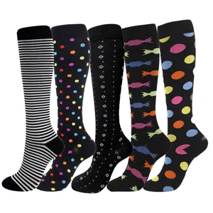 Chaussettes de Compression Sportives Professionnelles Pour Hommes Femmes Hautes Chaussettes Athlétiques de Soutien à Pois Rayures