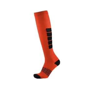 Bright orange high-performance long compression sports socks with black stripe detail