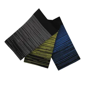 Set of three sports compression calf sleeves with gradient stripe patterns in various colors