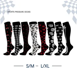 Calcetines de Compresión de Halloween para Mujeres Hombres Medias Largas Sobre la Rodilla Estampado Calavera Calabaza Fiesta