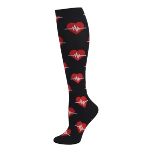 Chaussettes de compression de sport noires avec motifs EKG de cœur rouge pour adultes