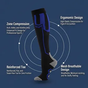 Unisex Compression Socks Geometric Color Block Knitted Sport Socks Anti Friction Long Cycling Running Athletic Stockings