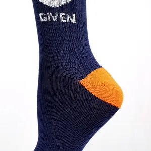 Blaue und orangefarbene Herren-Sportkompressionsstrümpfe mit Strickstruktur