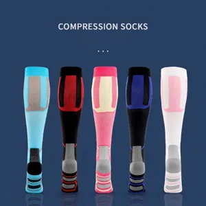 Set of five colorful athletic compression socks for running, cycling and support