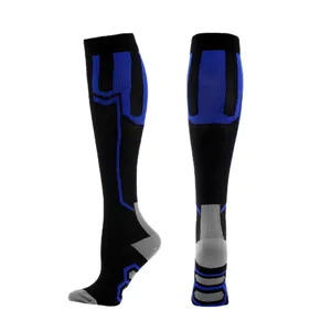 Knee-high sports compression socks for running and cycling, black and blue design