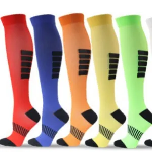 Colorful long compression socks with stripe patterns for running and sports
