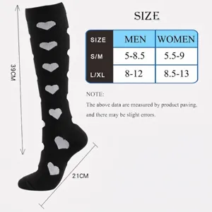 Guide des tailles pour chaussettes de compression à motif cœur pour hommes et femmes