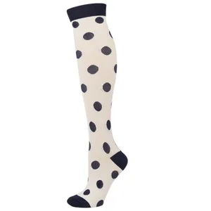 Elegante crème en marineblauwe polkadot compressiekousen voor sport en ondersteuning