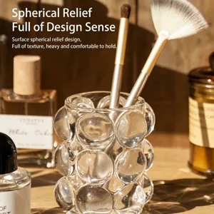 Porta brochas de maquillaje de vidrio transparente con relieve de burbujas
