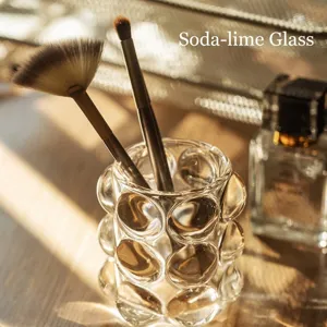 Elegante porta brochas de maquillaje de vidrio sodo-cálcico con burbujas