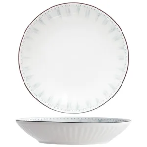 Assiette en céramique blanche nordique minimaliste avec motifs radiaux bleu clair et pois