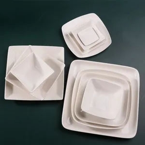 Élégant ensemble d'assiettes et de bols carrés en porcelaine blanche de Chine durable