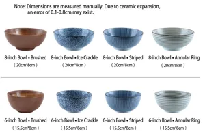 Japanse vintage keramische kommenset met vier verschillende patronen in 6 en 8 inch maten