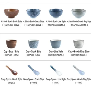 Japanse stijl keramische kom beker en lepel set met vier patronen