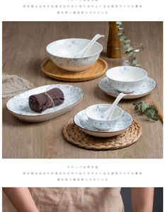 Vue détaillée d'un service de table en céramique japonaise aux motifs floraux