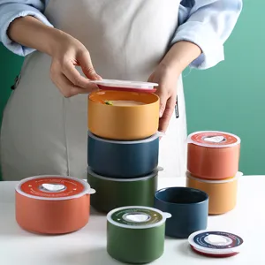 Boîte à Déjeuner Japonaise en Céramique Pot de Conservation Portable Avec Couvercle Hermétique en Grès Compatible Micro-ondes Bento