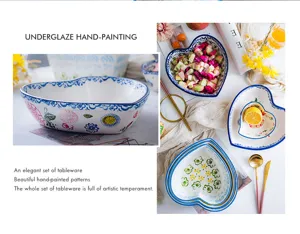 Detailed macro view of hand-painted heart-shaped ceramic bowl with floral patterns