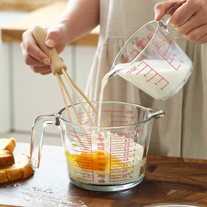 Tasse à Mesurer en Verre Résistant à la Chaleur Avec Poignée Échelle Rouge Style Japonais Bol à Mélanger en Verre pour Cuisine Pâtisserie Lait