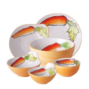 Service de table en céramique japonaise peint à la main avec un motif de carotte